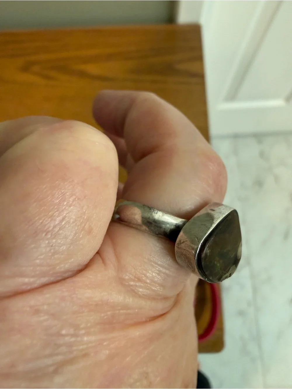 Vintage Ammolite Ring 925 Sterling Silver Size 9 Green Stone